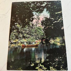 Large Vintage Hand Painted Photo Calendar Print of a Man and Woman in a Canoe
